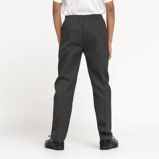 Boys Full Elastic Pull Up School Trousers - Grey